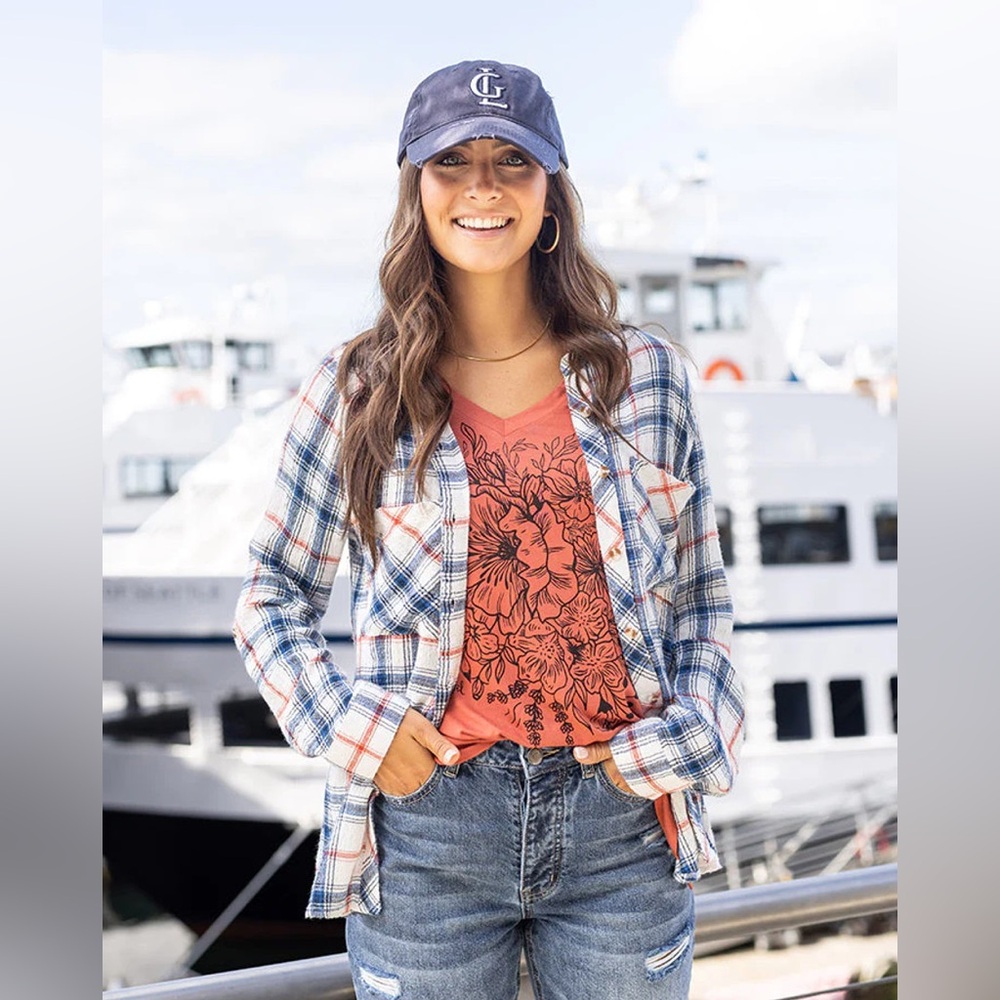 Grace and Lace Favorite Button Up Plaid - Denim Plaid